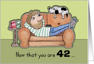 Happy 42nd Birthday -Boring Couch Dude and Dog card