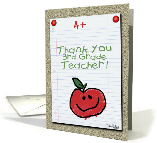 Thank You for 3rd Grade Teacher-A+ Notebook Paper card (890245)