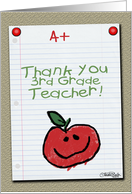 Thank You for 3rd Grade Teacher-A+ Notebook Paper card