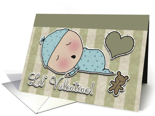 Boy's Valentine Birth Announcement Sleeping Baby Heart and Bear card
