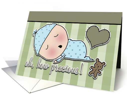 Congratulations on Birth of Baby Boy Sleeping Baby Heart and Bear card