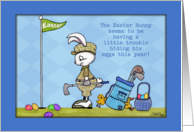 Happy Easter Humor Bunny Plays Golf Trying to Hide Easter Eggs card