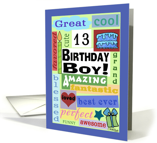 Happy Birthday for 13 year old boy Good Word Subway Art card (923840)