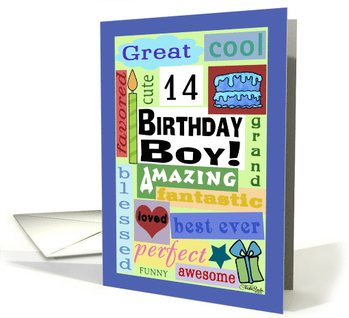 Happy Birthday for 14 year Old Boy Good Word Subway Art card (923841)