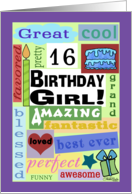 Happy Birthday for 16 year Old Girl Good Word Subway Art card