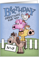 Birthday for Aunt Farm Animal Pile Up card