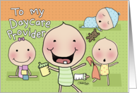 Happy Birthday to Daycare Provider Babysitter Cartoon Babies and Toys card