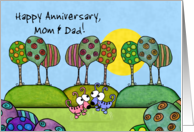 Happy Anniversary to Mom and Dad Whimsical Dogs and Trees card