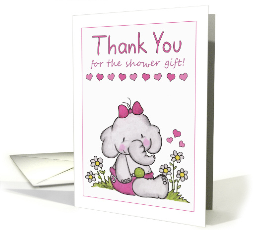 Thank You for Shower Gift Baby Girl Elephant in Daisies card (951979)