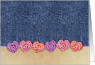 Crochet Hearts and Denim Look Blank Note card