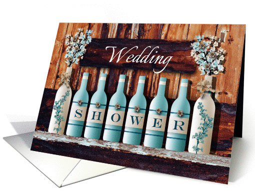 Painted Wine Bottle and Floral Wedding Shower Invitation card
