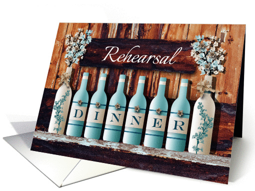 Custom Painted Wine Bottle and Floral Rehearsal Dinner card (1456572)