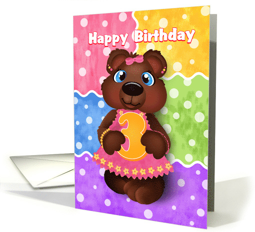 Bear Cub Three Year Old Birthday for Girls card (1469178)