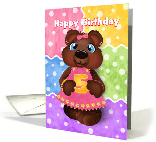 Bear Cub Five Year Old Birthday for Girls card (1469244)