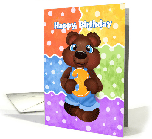 Boy Bear Cub Three Year Old Happy Birthday card (1469446)