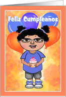 Girl with Cupcake Spanish Happy Birthday card