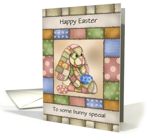 Custom Front Patchwork Bunny with Egg Easter card (1512640)