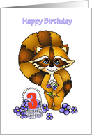 Little Raccoon 3 Years Old Birthday Card