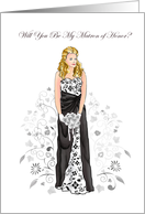 Elegant Black & White Matron of Honor Invitations Cards