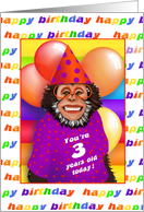 3 Years Old Birthday Cards Humorous Monkey card