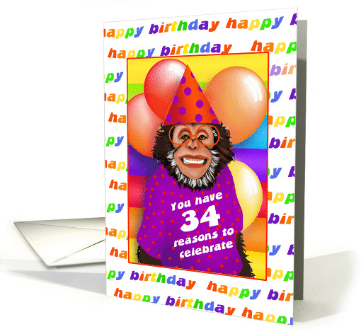 34 Years Old Birthday Cards Humorous Monkey card (327927)