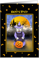 Cute Wicked Witch of the Westie Halloween Haunted House Invitations card