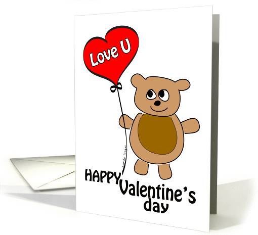 Happy Valentines Day - Brown Bear with Heart Shaped Balloon card