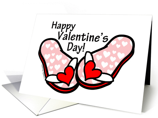 Happy Valentine Day - Pink and Red Heart Flip Flops card (1021523)