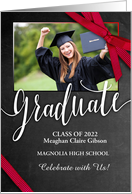 Graduation Party Invitation Chalkboard Red Ribbon Bow card