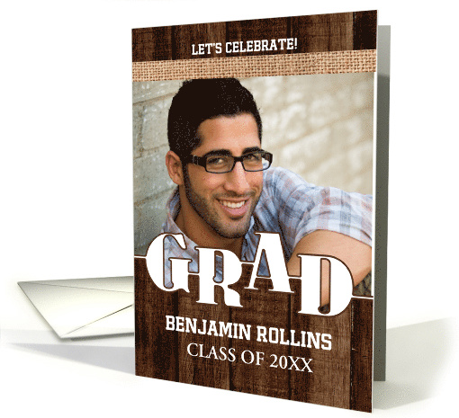 Rustic Wood Burlap Photo Graduation Party Invitation card (1525394)