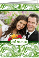Tropical Green Leaves Just Married Photo Wedding Announcement card