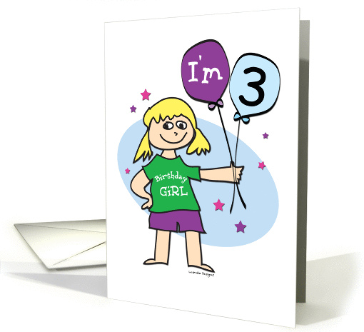 3rd Birthday, Girl with Balloons card (902615)