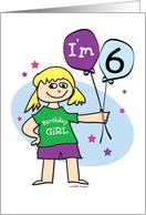 6th Birthday, Girl with Balloons card