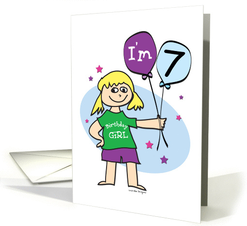 7th Birthday, Girl with Balloons card (902620)