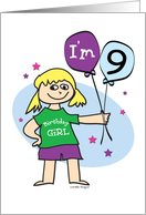 9th Birthday, Girl with Balloons card