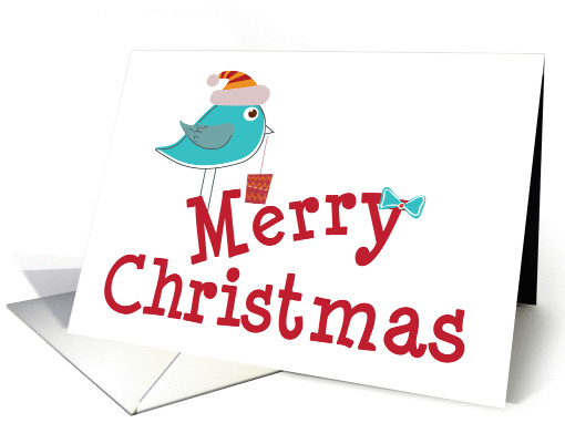 Merry Christmas, Bird in Santa Hat with With Present card (999749)