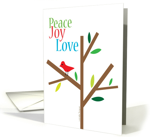 Christmas Holiday - Peace Joy Love, Red Bird in Tree card (999757)