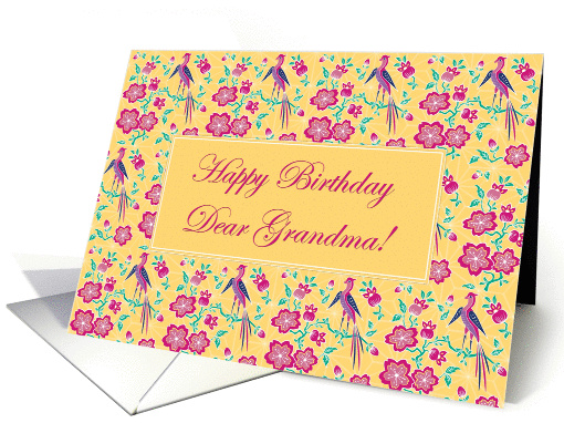Sakura Floral Batik Happy Birthday Grandmother card (1010593)