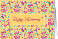 Sakura Floral Batik Happy Birthday Card