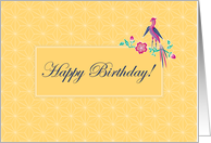 Sakura Batik with Bird, Happy Birthday Card