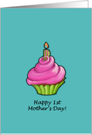 Pink & Green Cupcake aqua 1st Mother’s Day card