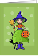 Little Witch green Halloween card