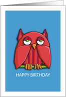 Red Owl aqua Happy Birthday Card