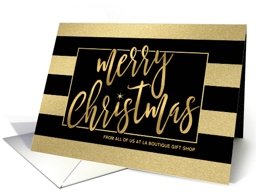 Merry Christmas Gold Stripes Hand-Lettered Holiday Greetings card