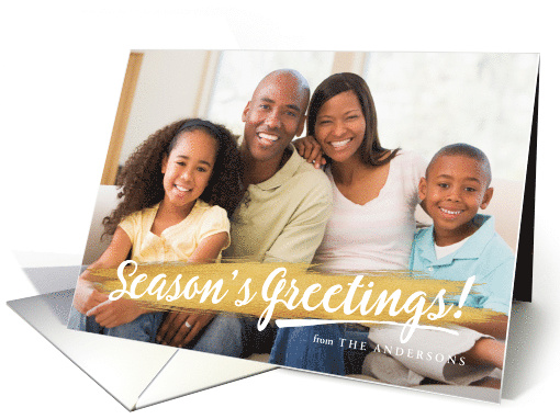 Season's Greetings Gold Paint Brush Stroke Holiday Photo card