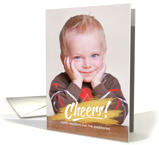 Cheers Gold Paint Brush Stroke Christmas Holiday Photo card (1451948)