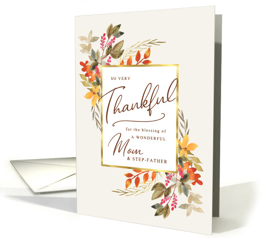 Fall Foliage Thanksgiving Greeting for Mom and Step-Father card