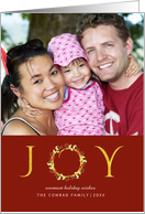 Christmas Joy Floral Wreath Red and Gold Holiday Photo Greeting card