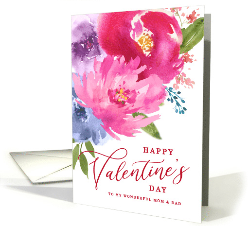Happy Valentine's Day Watercolor Bouquet Mom and Dad card (1595792)