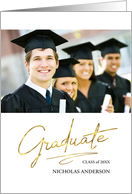 Graduation Announcement for Son Modern Gold Script with Photo card